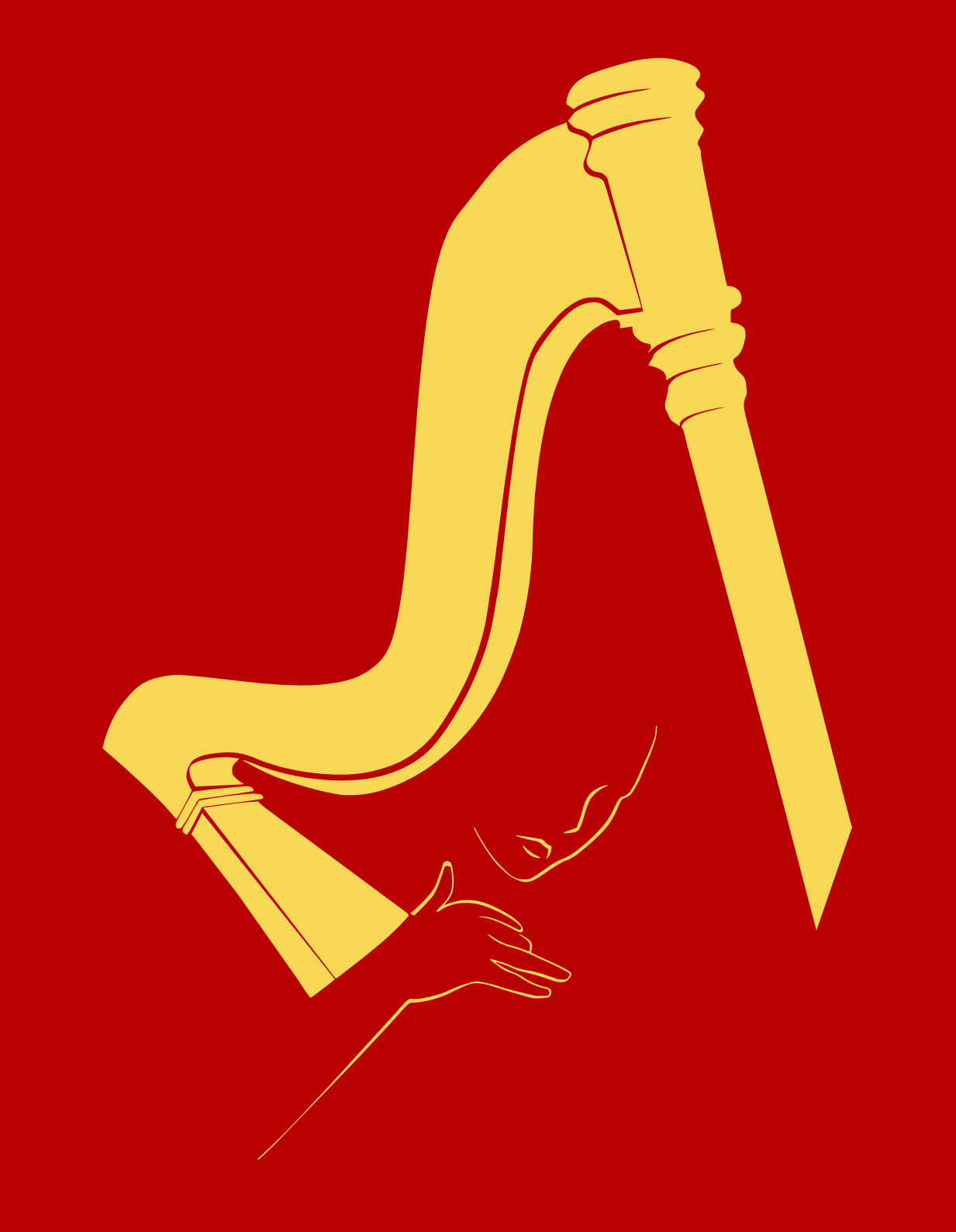 Stilisierte Harfe mit          Harfenspielerin